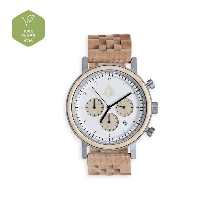 The Sustainable Watch Company - Wholesale Wrist Watch - Men's - The White Cedar - Chronograph Wood Watch - Handmade & Sustainable4
