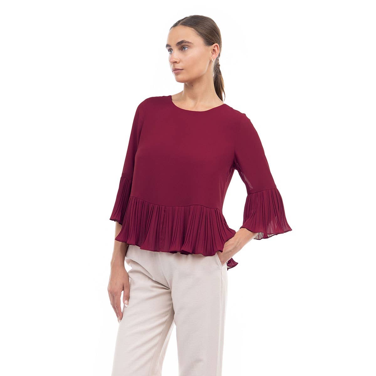 Naked Zebra – Engroshandel Bluse - Dame – Bluse med 3/4 ærmer og plisseringer10