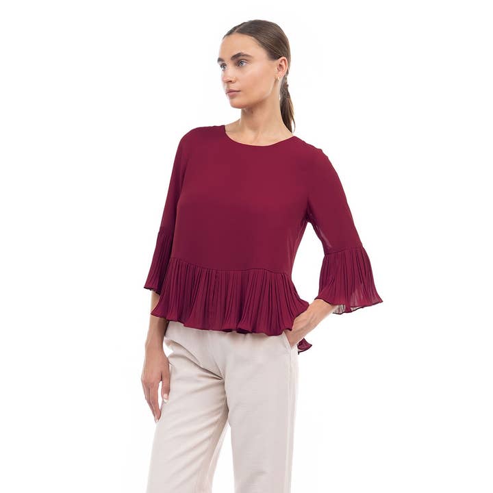 Naked Zebra – Engroshandel Bluse - Dame – Bluse med 3/4 ærmer og plisseringer10