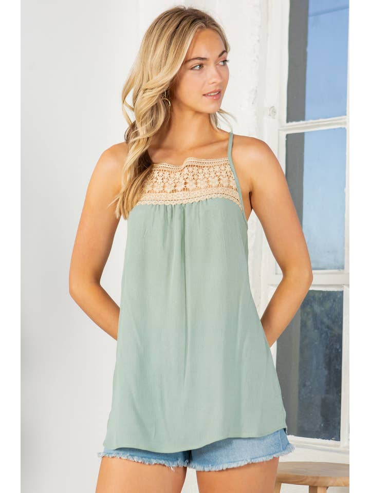 Orange Farm Clothing - Wholesale Blouse - Women's - Lace Trim Detailed Cross Back Top-3 COLORS*5