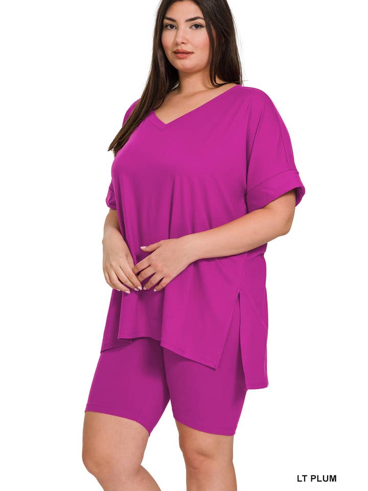 Vanilla Monkey - Wholesale Top & Pant Set (NOT Loungewear) - Women's - Plus Brushed Dty Microfiber V-neck Top And Biker18