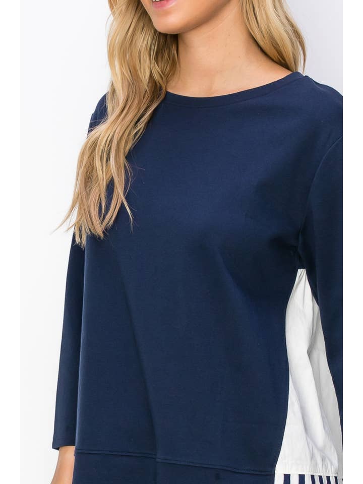 Navy Regina Pointe Knit with Cotton Poplin Stripe for wholesale on Faire