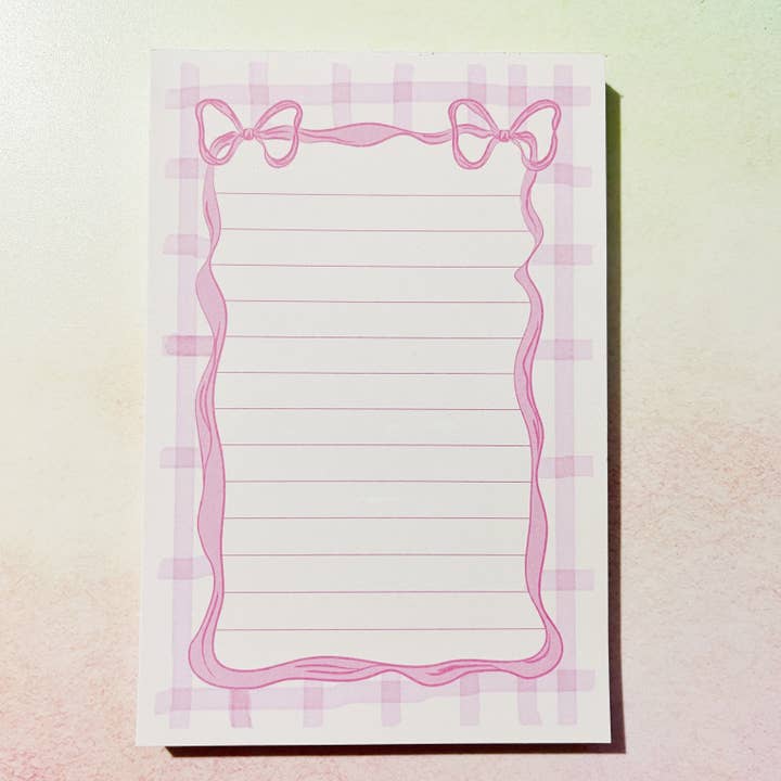 Sonny Rising – wholesale Notepad – 4x6 Notepad, Pink Gingham Bow Border1