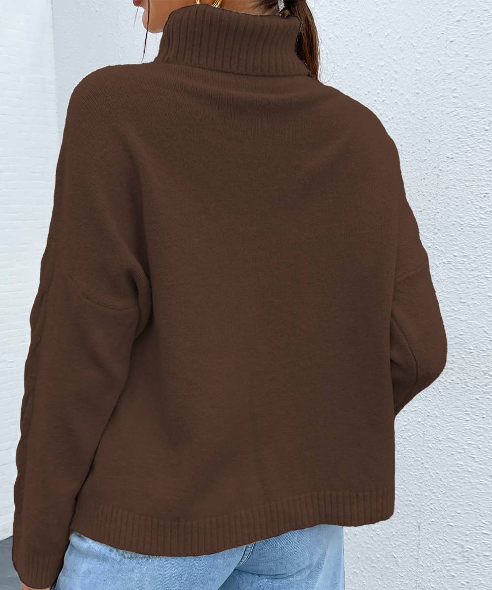 Brown Brauner Rollkragenpullover mit tiefem Schulterausschnitt für den Großhandel auf Faire4