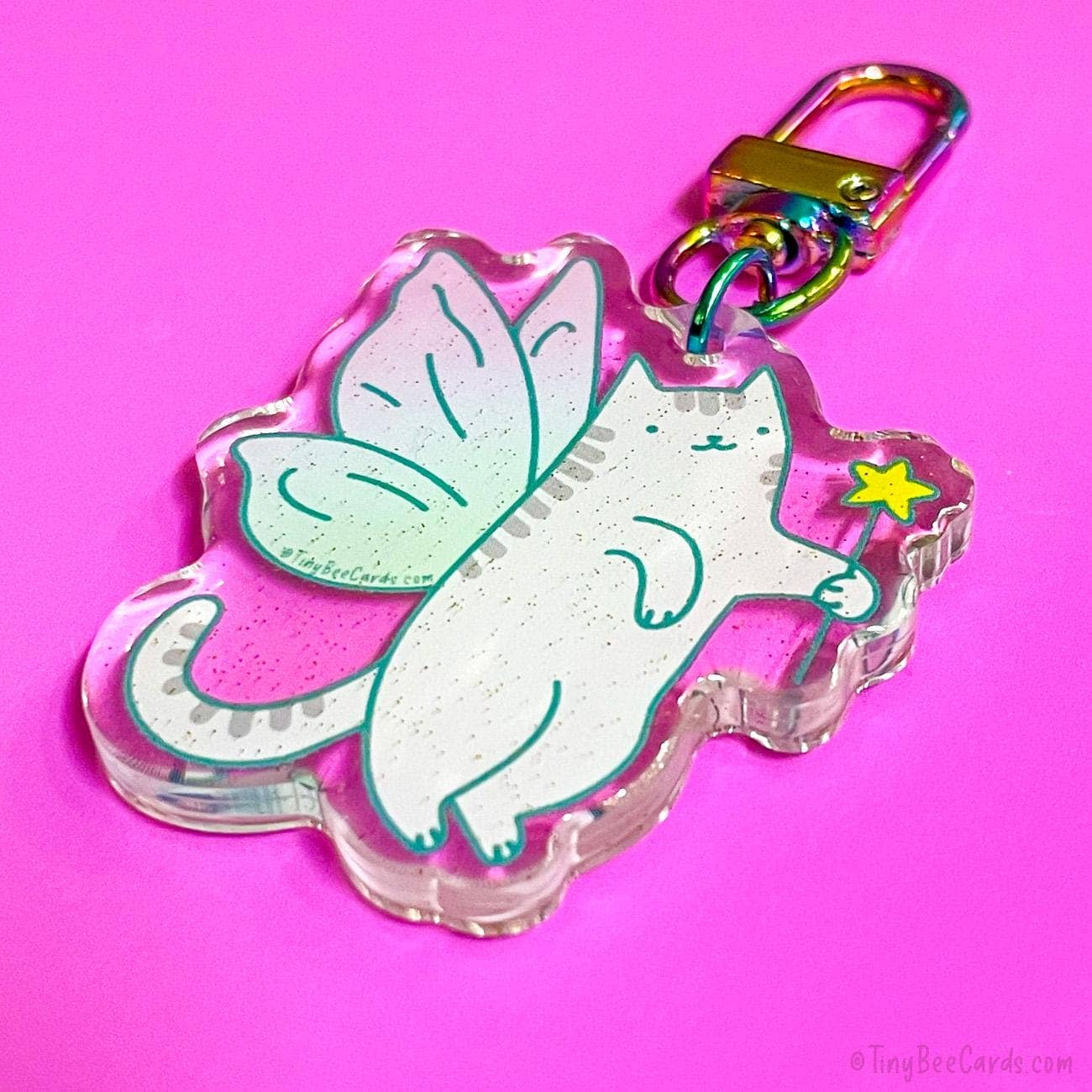 Tiny Bee Cards - Wholesale Keychain - Unisex - Fairy Cat Glitter Acrylic Keychain2