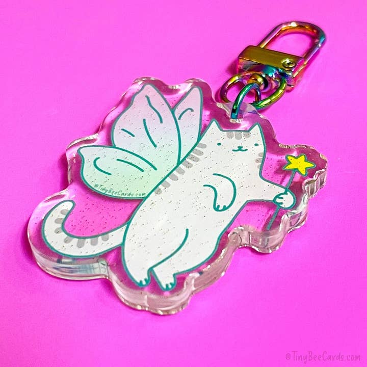 Tiny Bee Cards - Wholesale Keychain - Unisex - Fairy Cat Glitter Acrylic Keychain2