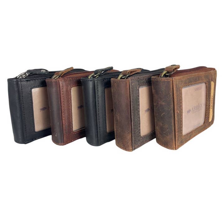 Card holder with zipper RFID Buffalo leather Card protector for wholesale by Arrigo