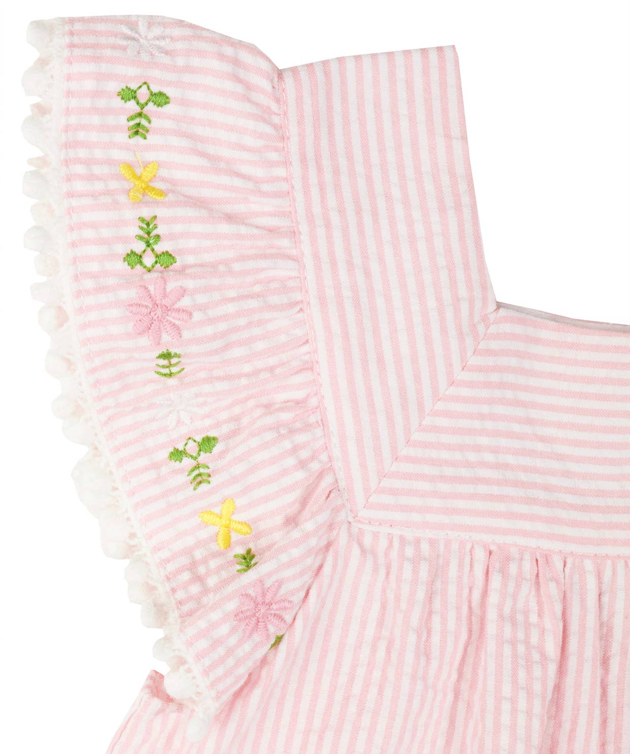 Smocked Bebe – wholesale Dress – Kids – Pink Embroidered Seersucker Dress1