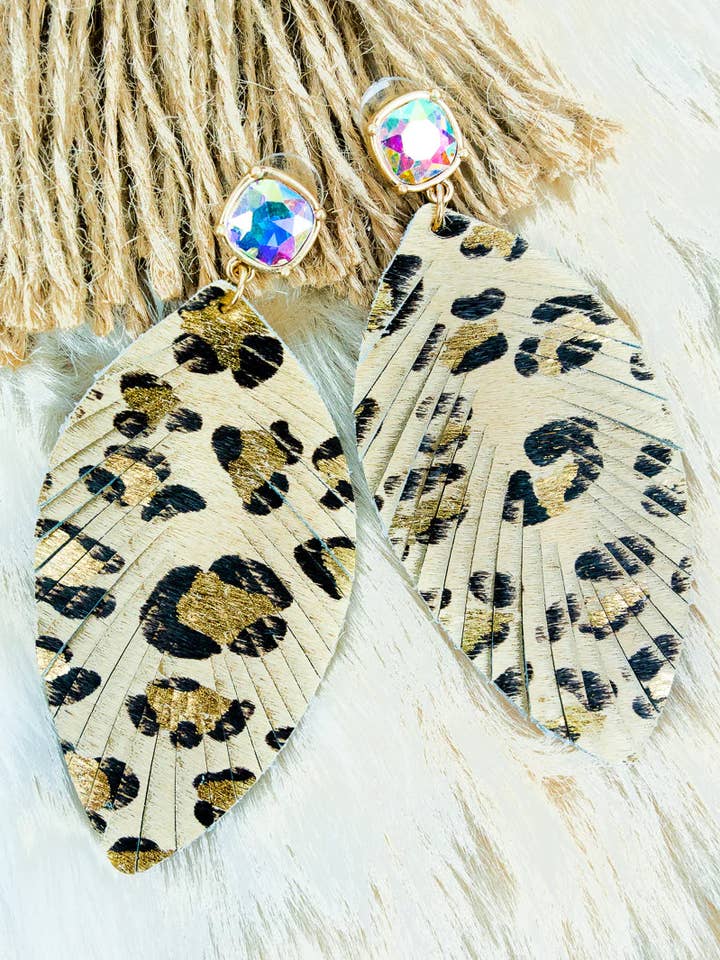 Beige Leopard Shredded Petal Earrings for wholesale by Wild Feathers