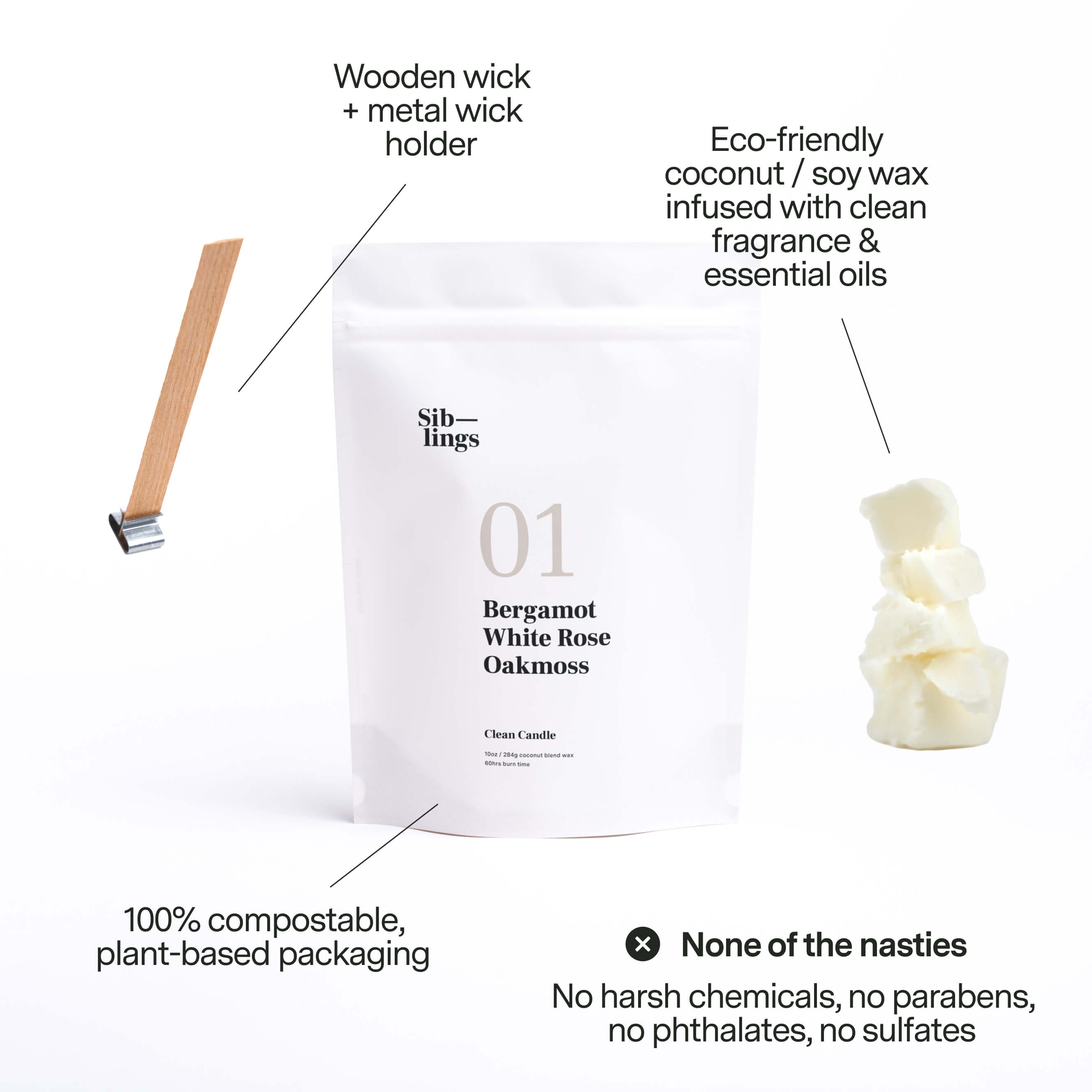 Siblings - Wholesale Jar/Filled Candle - No 01 — Bergamot, White Rose, Oakmoss, 10 oz5