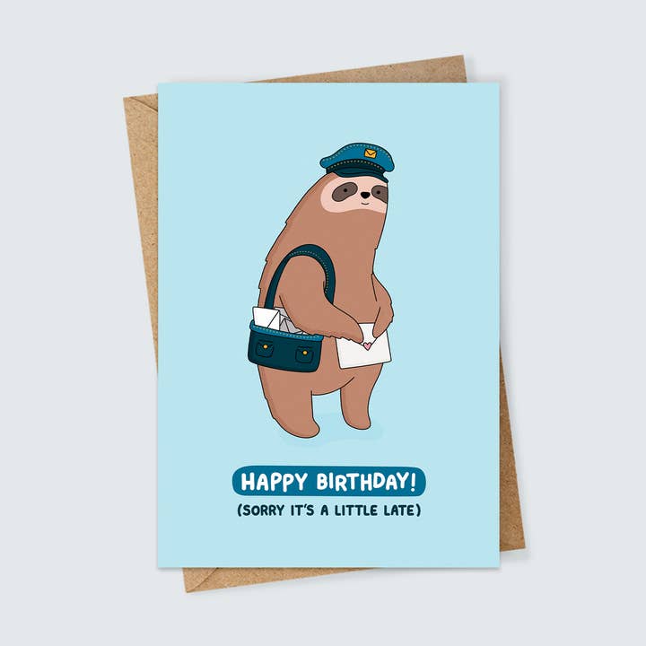 Belated Sloth Mail Birthday Card for wholesale by Inky in the Wild