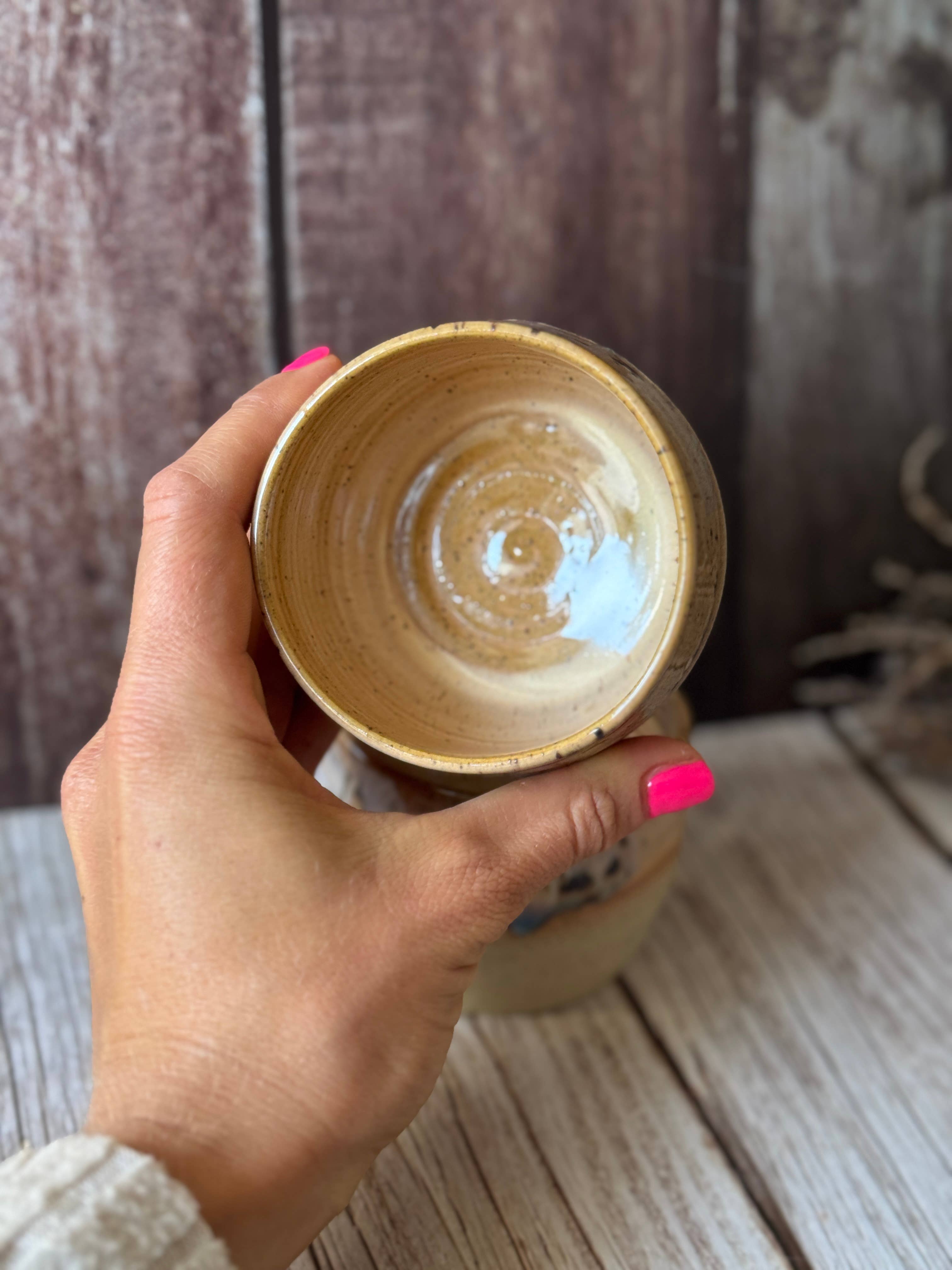 Wolf and Clay Pty Ltd - Wholesale Coffee mug - Mini hug mug in soft orange with brown spots3