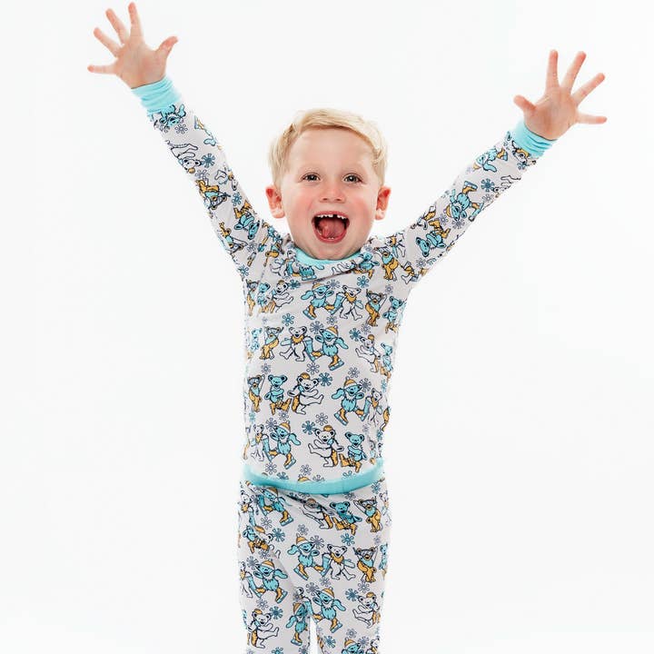 Grateful Dead Blue Snow Bears Bamboo Thermal Set for wholesale by Rowdy Sprout