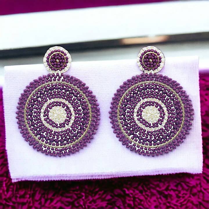Cranberry Mix Beaded Circle Drop Earrings for wholesale by Veloria