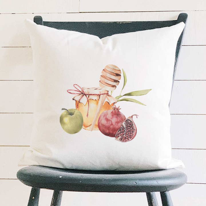 Honey and Fruit - Square Rosh Hashanah Pillow for wholesale by Indigo Tangerine
