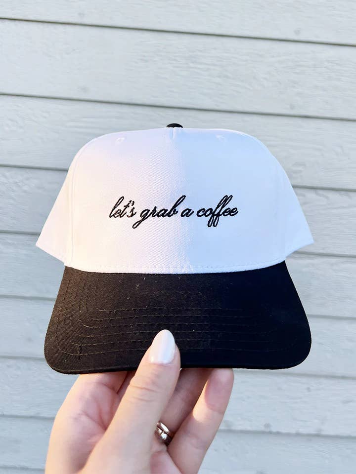 Let's Grab a Coffee Embroidered Trucker Hat for wholesale by Maddon and Co
