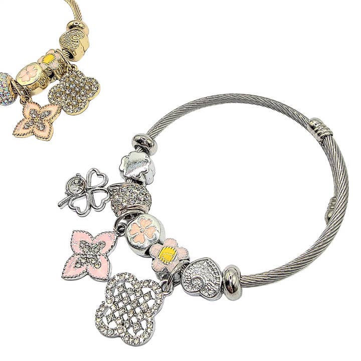 Arya Jewellery Wholesale - Wholesale Charm/Dangle Bracelet - Clover Crystal Charm Beaded Bracelet1