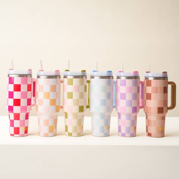 The Darling Effect - Wholesale Insulated Mug/Tumbler - 40 oz Take Me Everywhere Tumbler-Check Peach3