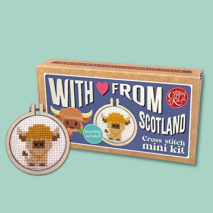 With Love from Scotland (Cow) Mini Matchbox Cross Stitch Kit for wholesale by Mini Matchbox Kits