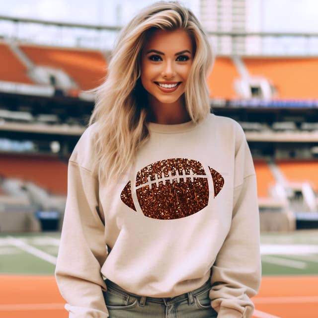 Faux Sequin Football Crewneck Sweatshirt for wholesale by Trendy Tee Co.