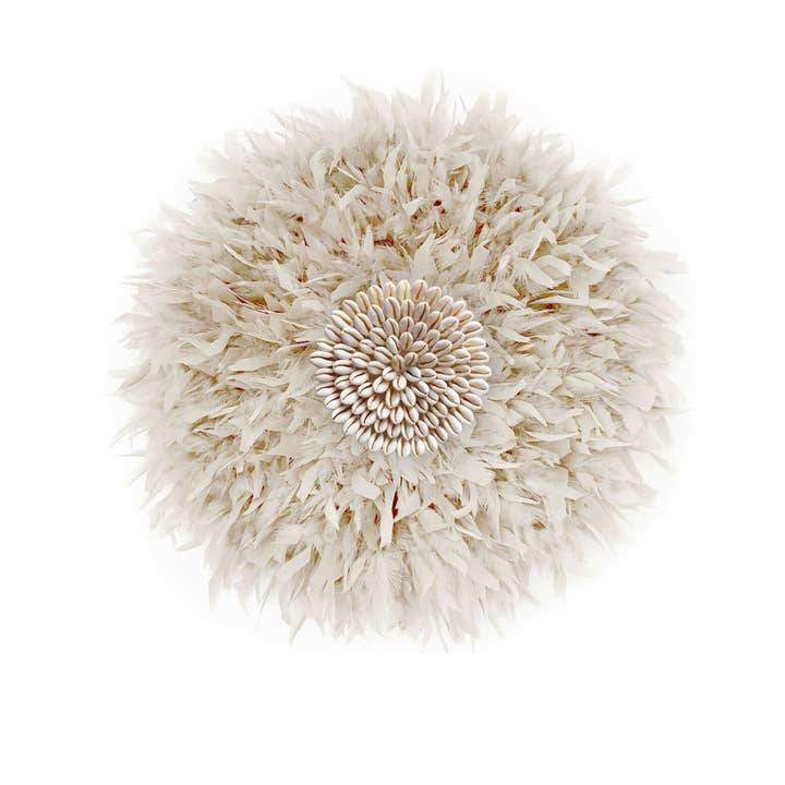 Juju Hat Beige With Shells Juju Hat Feather Decoration for wholesale by Geometrik Design
