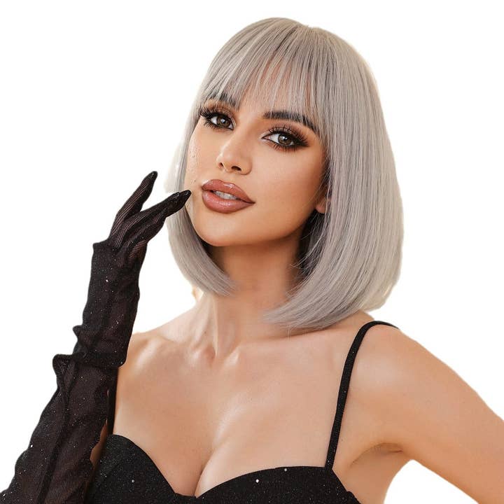 Bob Wig Short Hair With Air Bangs Synthetic Full Wig for wholesale by kycozy