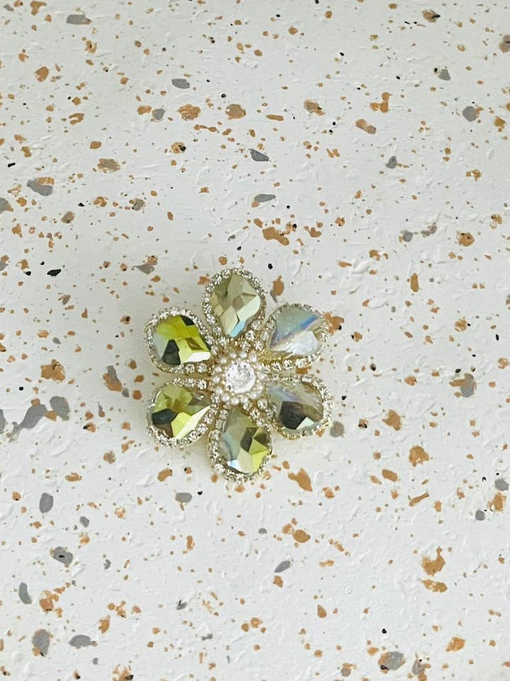 Fashion brooch — iridescent gray-green flower for wholesale by Innaya