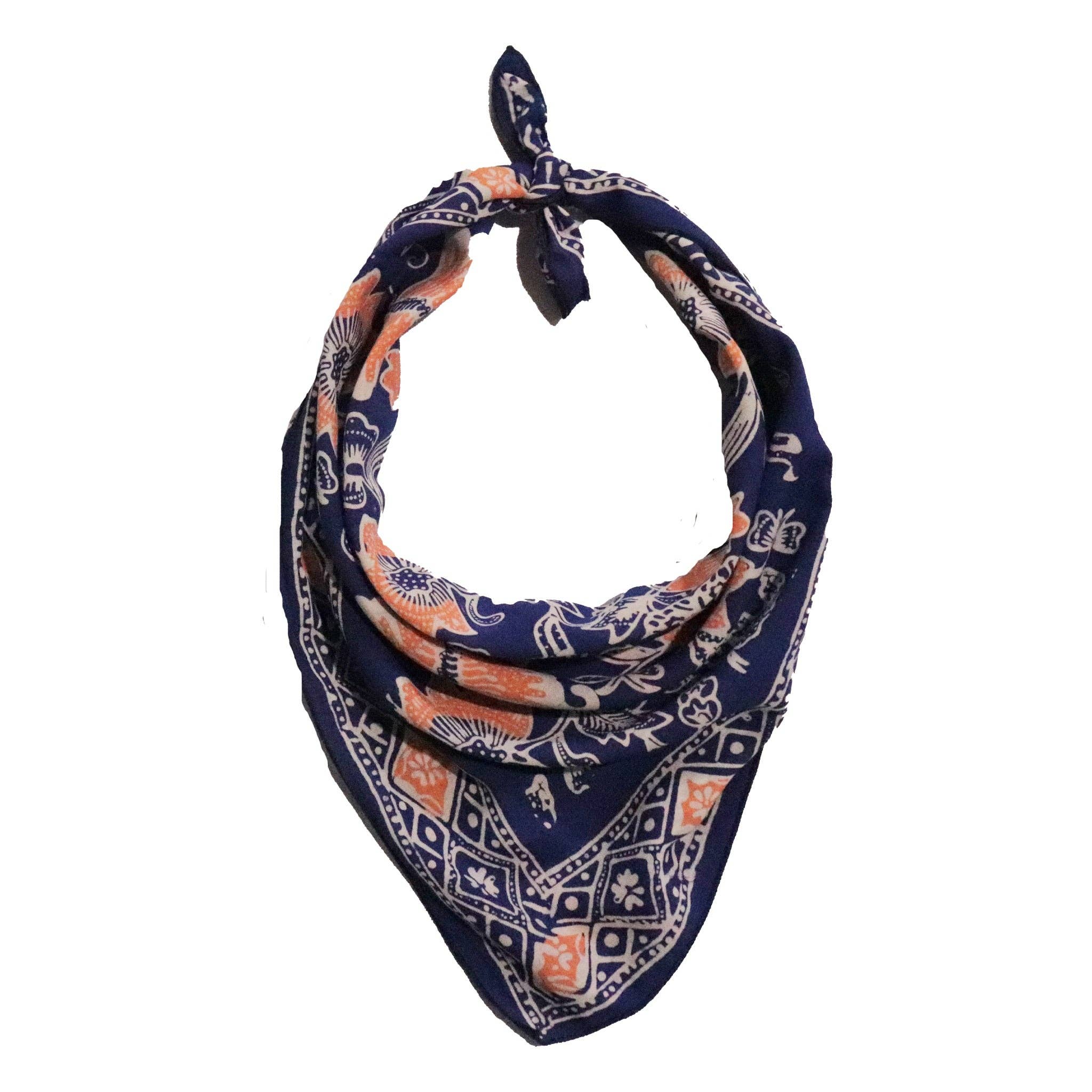 Kasih Co-op - Wholesale Bandana - Women's - Hand Dyed Batik Bandana, 100% Soft Cotton, Passion Flutter, Blue, Peach4