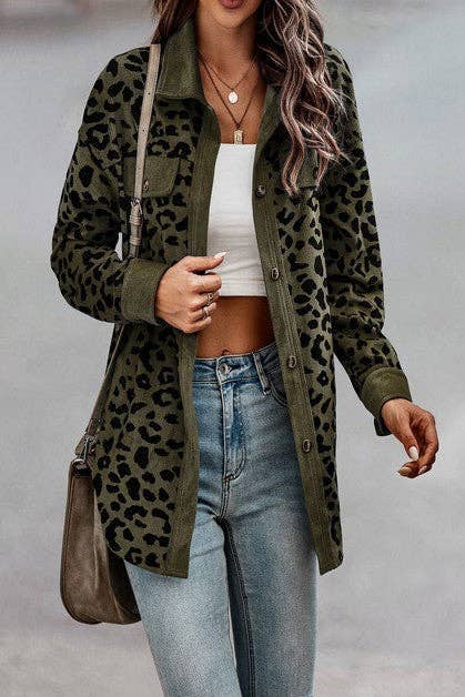 Supreme Fashion - Wholesale Jacket - Women's - Button Down Long Sleeves Leopard Pocket Jacket0