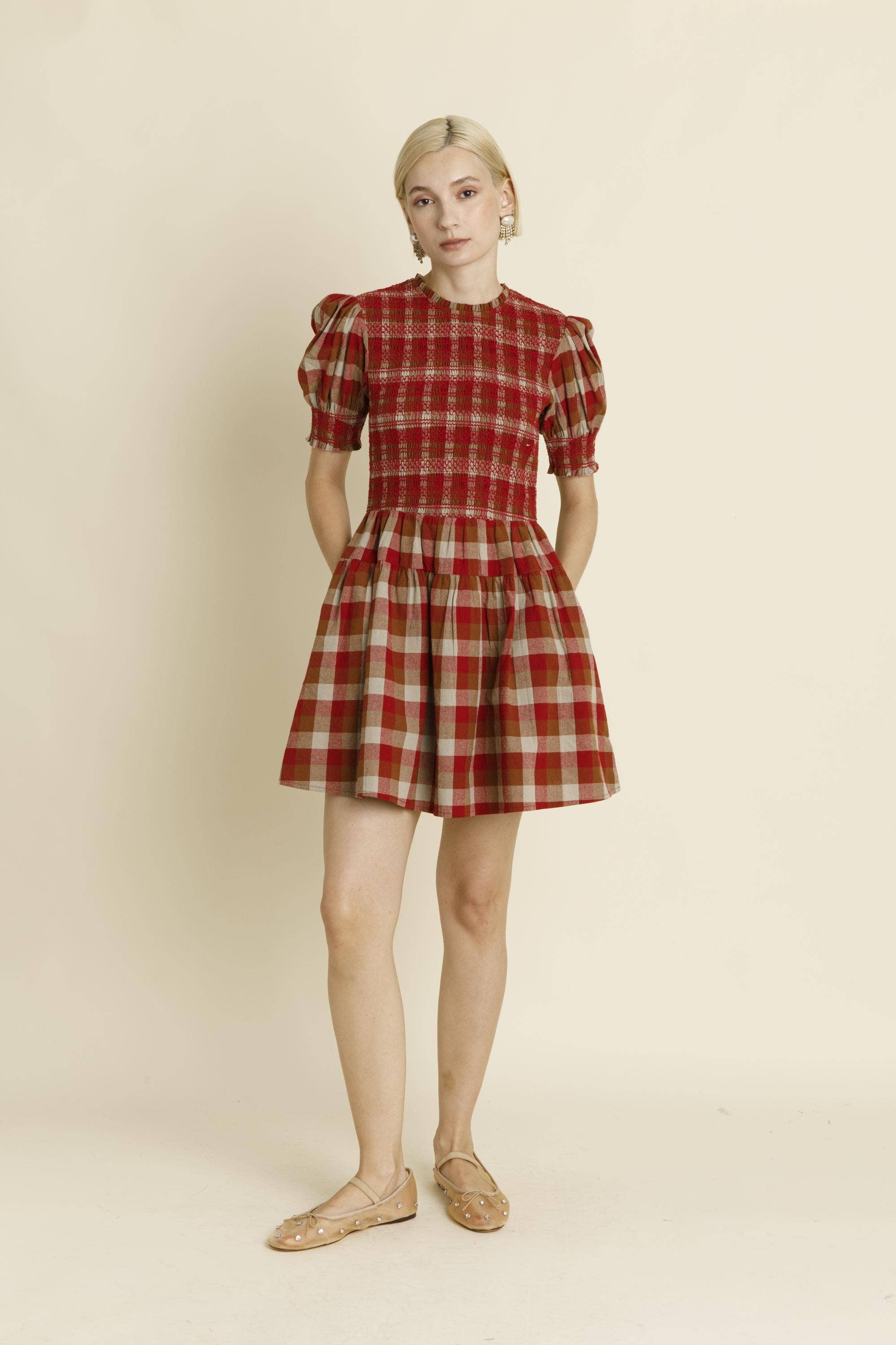 Aureum - Vente Robe – femme - AD1884 - MINI-ROBE SMOCKÉE À CARREAUX7