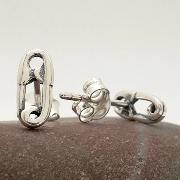 Safety Pin Stud Earrings: Edgy Mini Statement Pair in Sterling Silver for wholesale by The Green Gecko