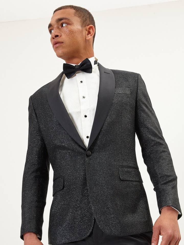 Tuxedo à revers en châle scintillant pour hommes - Noir pour la vente par Ron Tomson