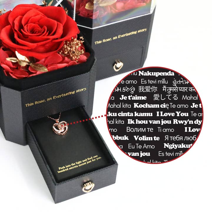Mossify - Wholesale Artificial Flowers - Everlasting Memories Rose – Preserved Rose & Necklace Gift1
