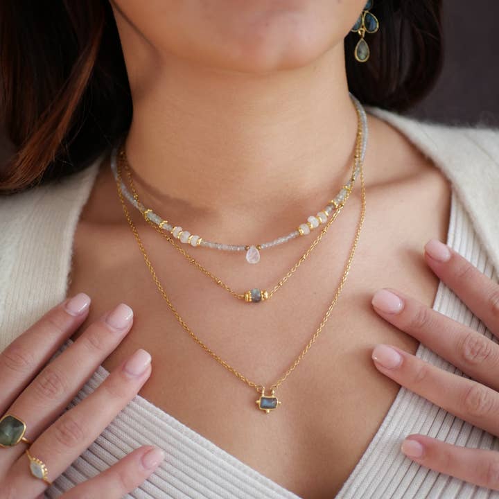 GINANDGER – wholesale Beaded/pearl necklace – NECKLACE DEVAK LABRADORITE AND MOONSTONE3