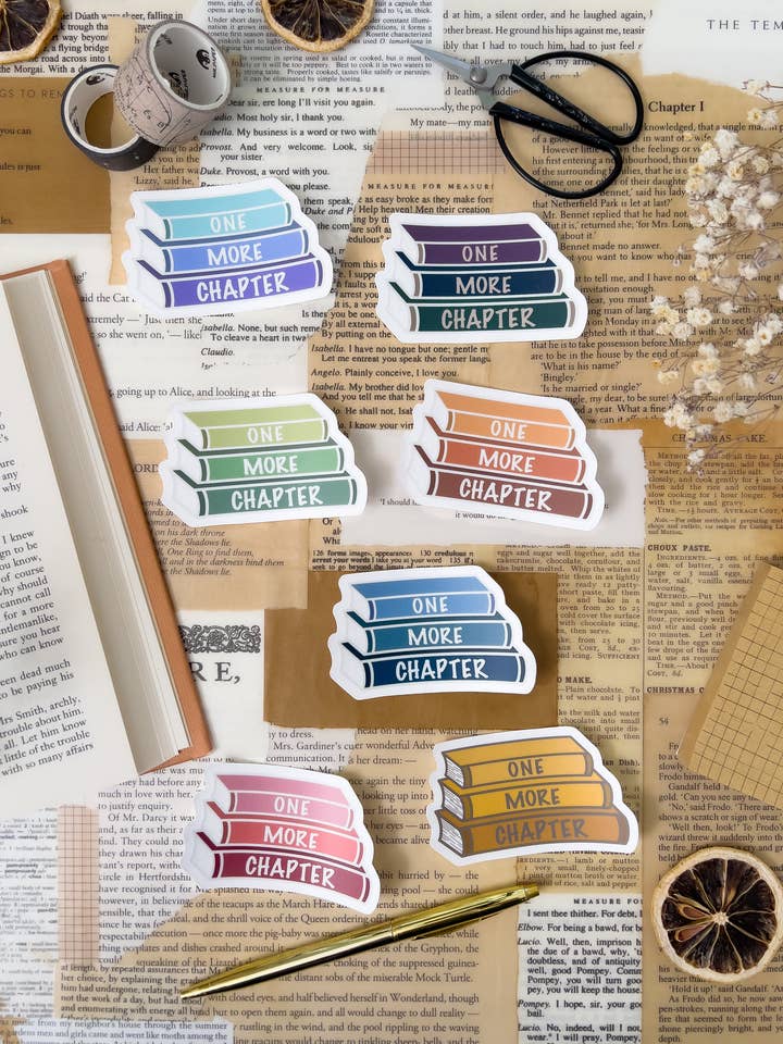 One More Chapter Three-Book Stack Sticker, 2x3in for wholesale by Twelfth Pine