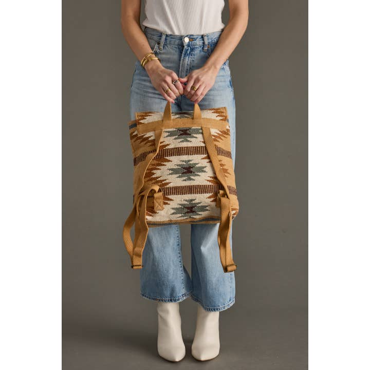 Panache Apparel Co. – wholesale Backpack – Women's – Tan, Camel & Teal Aztec Backpack3