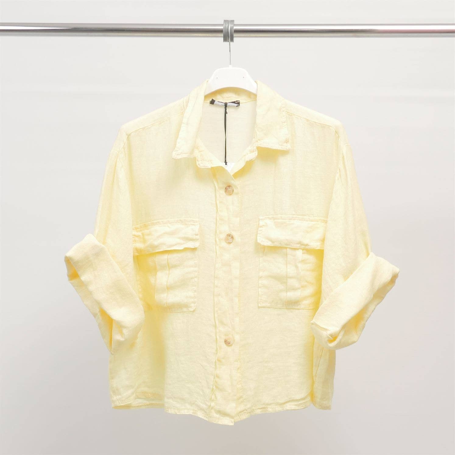 Cecile Wang - Wholesale Button Down Shirt - Women's - Short linen shirt with front pockets YX894414
