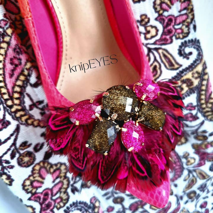 knipEYES – wholesale Shoe jewellery – Women’s – Shoeclips & Fashionclips Feather - Brown/Green (per pair)4