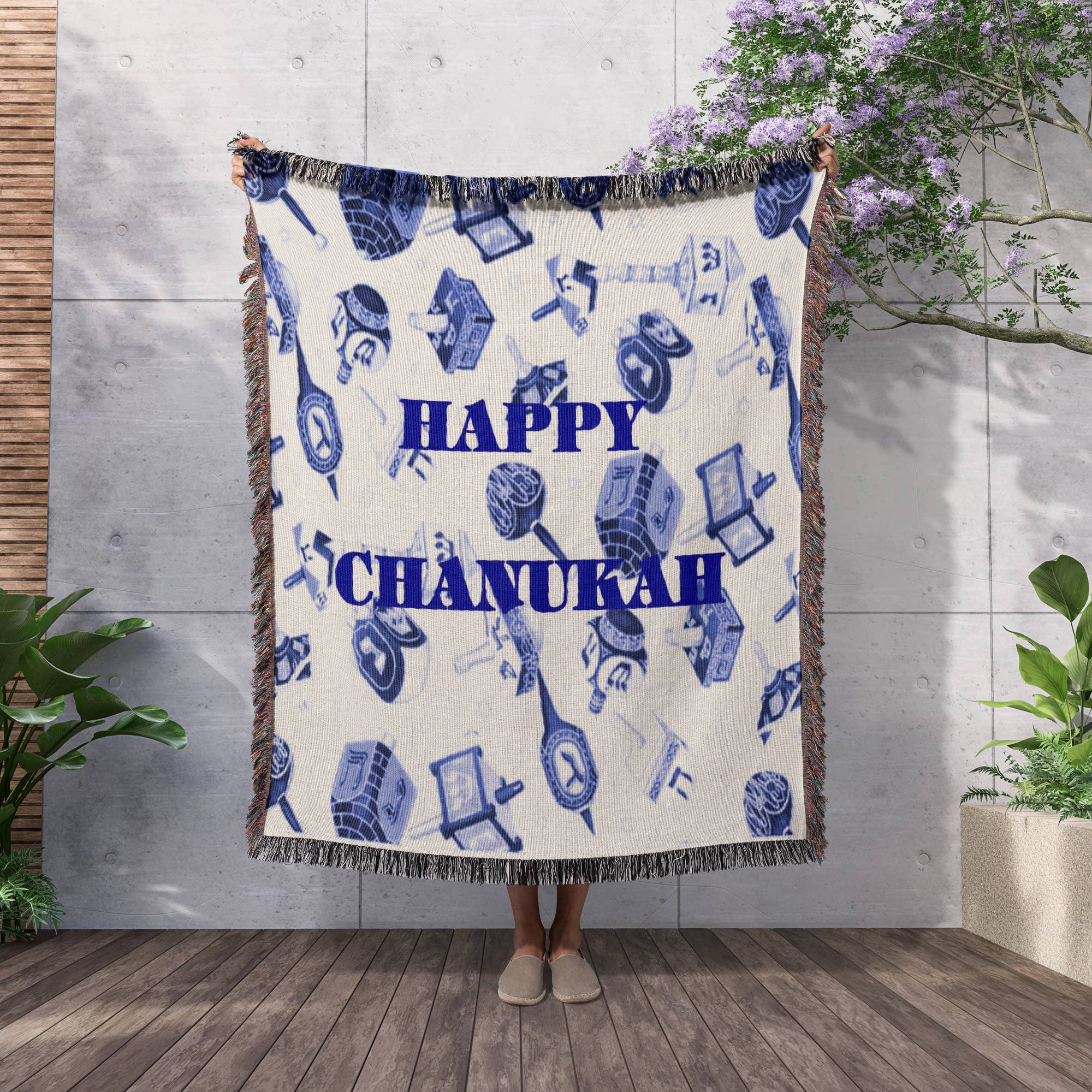 3dRose - Wholesale Throw Blanket - 3dRose, Blue Dreidels n Happy Chanukah, Blanket2