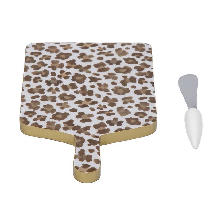 Cream Leopard Enameled Rectangular Charcuterie Board 6x10 - Cream & Brown for wholesale by Jaye's Studio