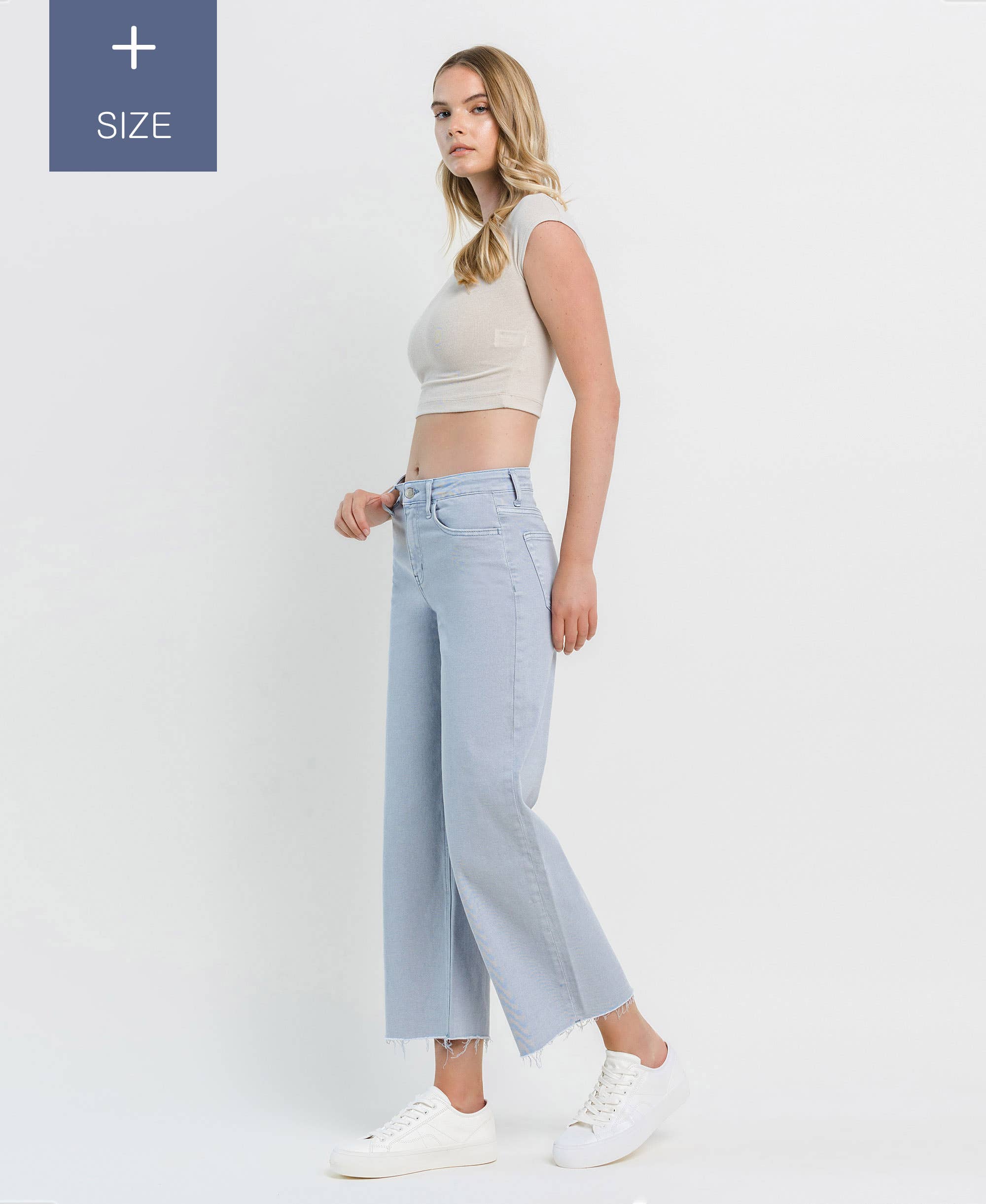 GRAY DAWN PLUS SIZE HIGH RISE CROP WIDE LEG JEANS T5872GRD-P for wholesale on Faire8