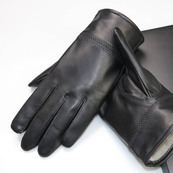 Genuine leather men's winter cycling velvet thick warm glove for wholesale by Tourtiwi