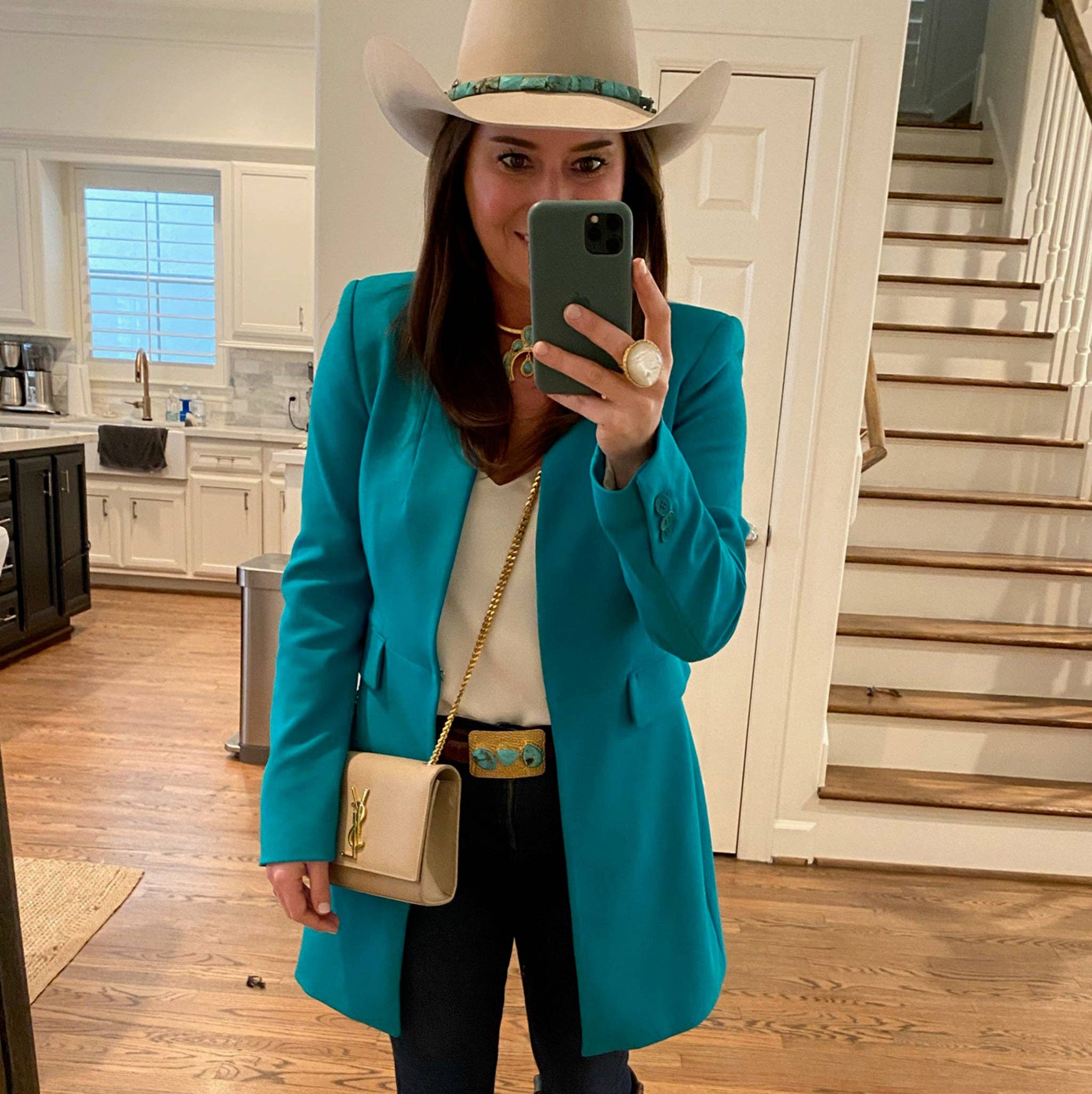 Christina Greene LLC - Wholesale Belt Buckle - Women's - Turquoise and Hammered Gold Belt Buckle3