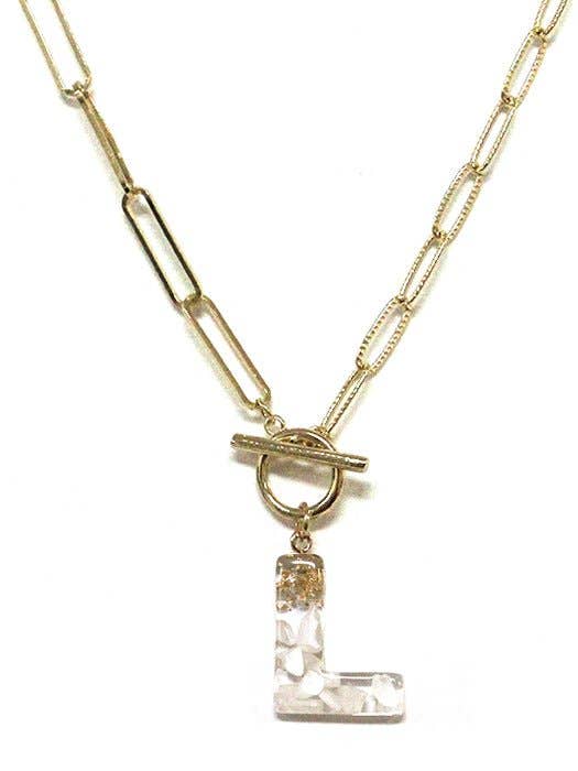 MiMi Wholesale - Wholesale Pendant/Charm Necklace - KN8165 Assorted 16 Piece Gold Acrylic Initial Toggle Chain Necklace Pack10