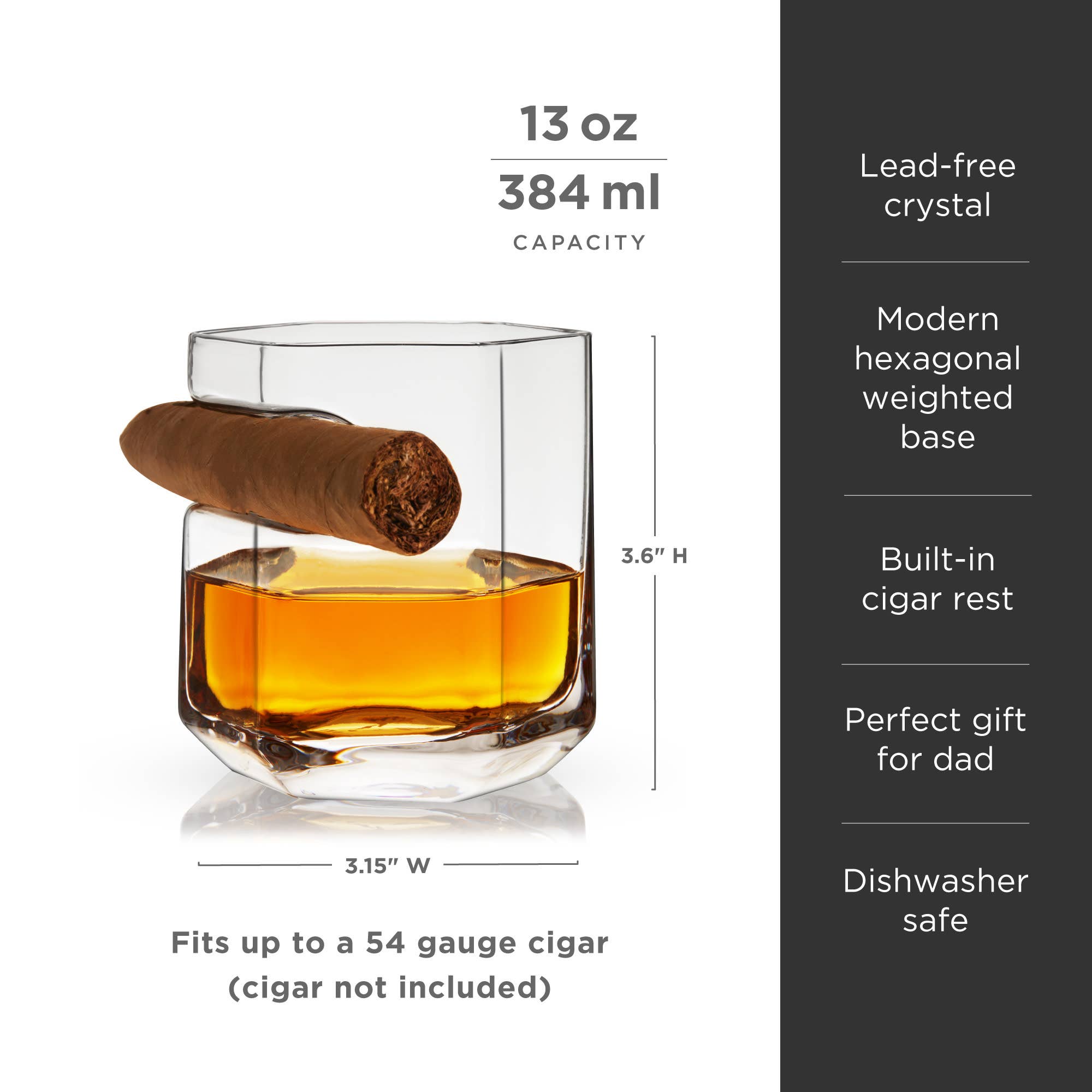 Viski - Wholesale Humidor/Cigar Accessory - Raye™ Crystal Whiskey Glass with Builtin Cigar Holder6