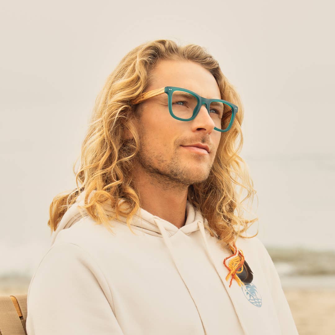 Blue Planet Eco-Eyewear – wholesale Glasögon - Unisex – BP20862 - Seaglass-Matt Teal /Valnötsträ /Blått Ljus Linser2