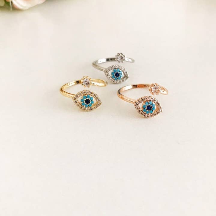 Evileyefavor - Wholesale Cocktail/Statement Ring - Adjustable Evil Eye Ring, Zircon Evil Eye Ring, Rose Gold Silver Ring4