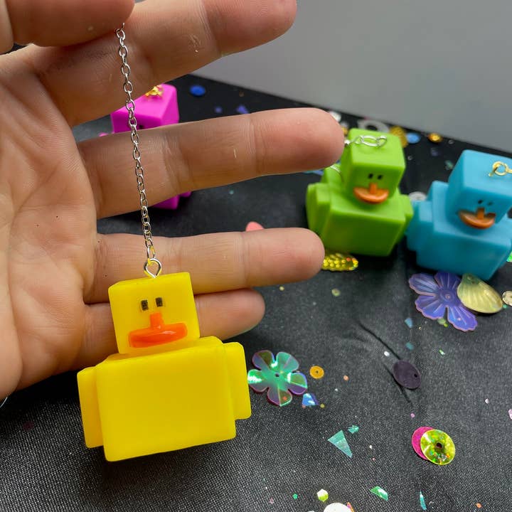 R59Creates - Wholesale Dangle earrings - 8 Bit Lil Rubber Ducky Earrings! In Pink, Yellow, Green & Blue W/ Gold, Silver Or Silver Drop Chain!1