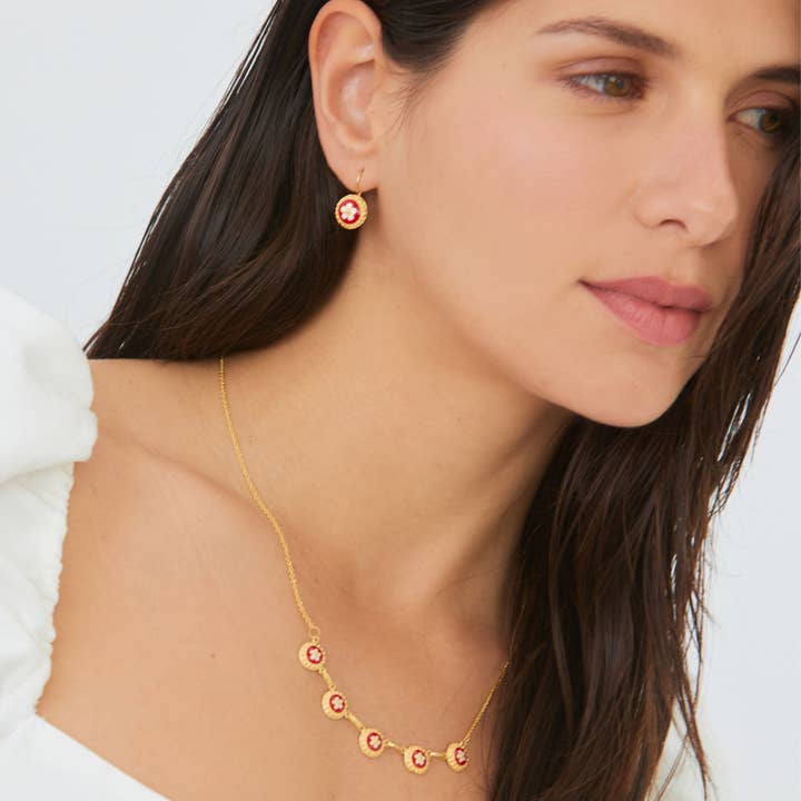 PORTUGAL JEWELS - Wholesale Dangle Earrings - Earrings Red Caramujo in Gold Plated Silver