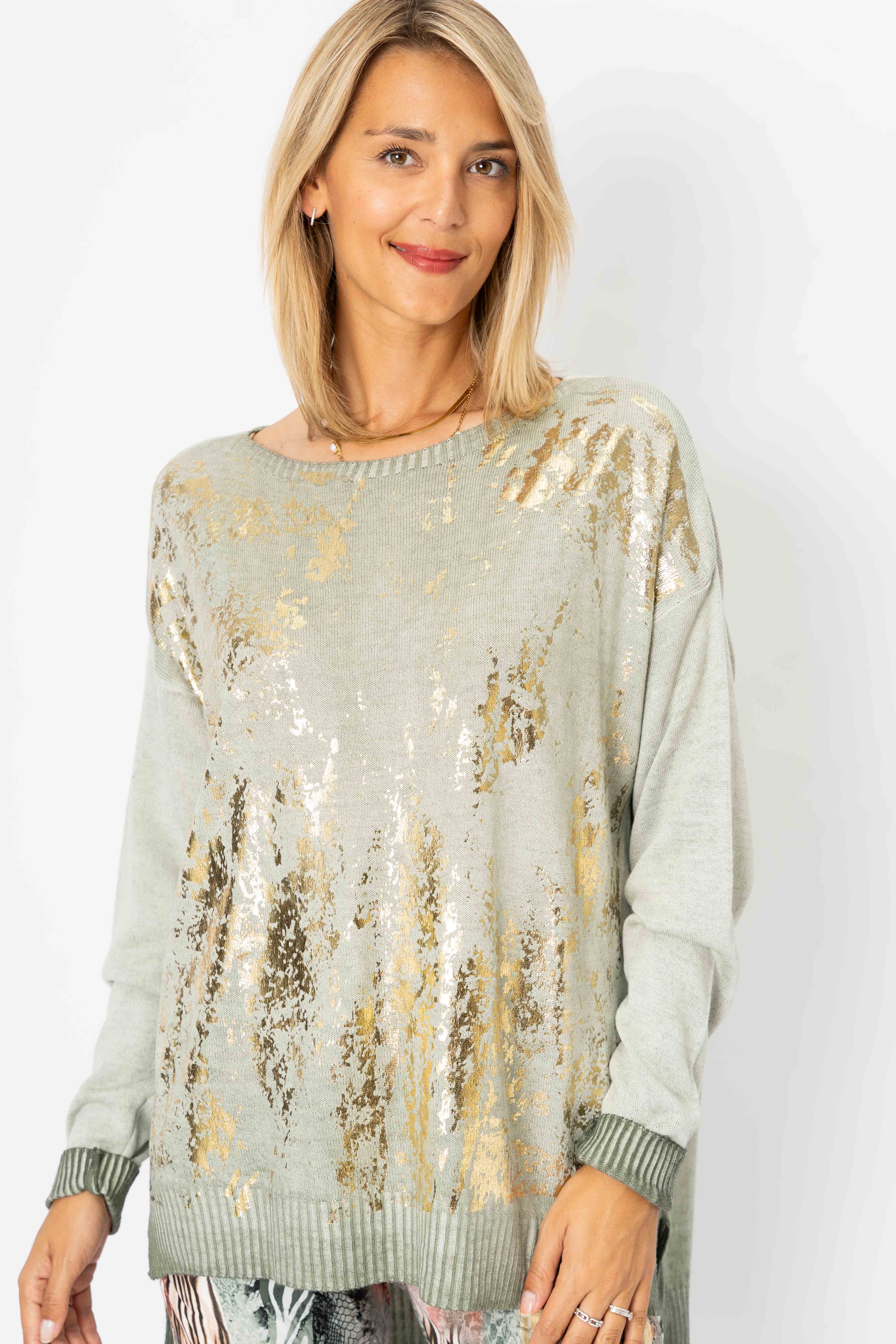 Look Mode Usa - Vente Pull en maille – femme - Pull en feuille d'or2
